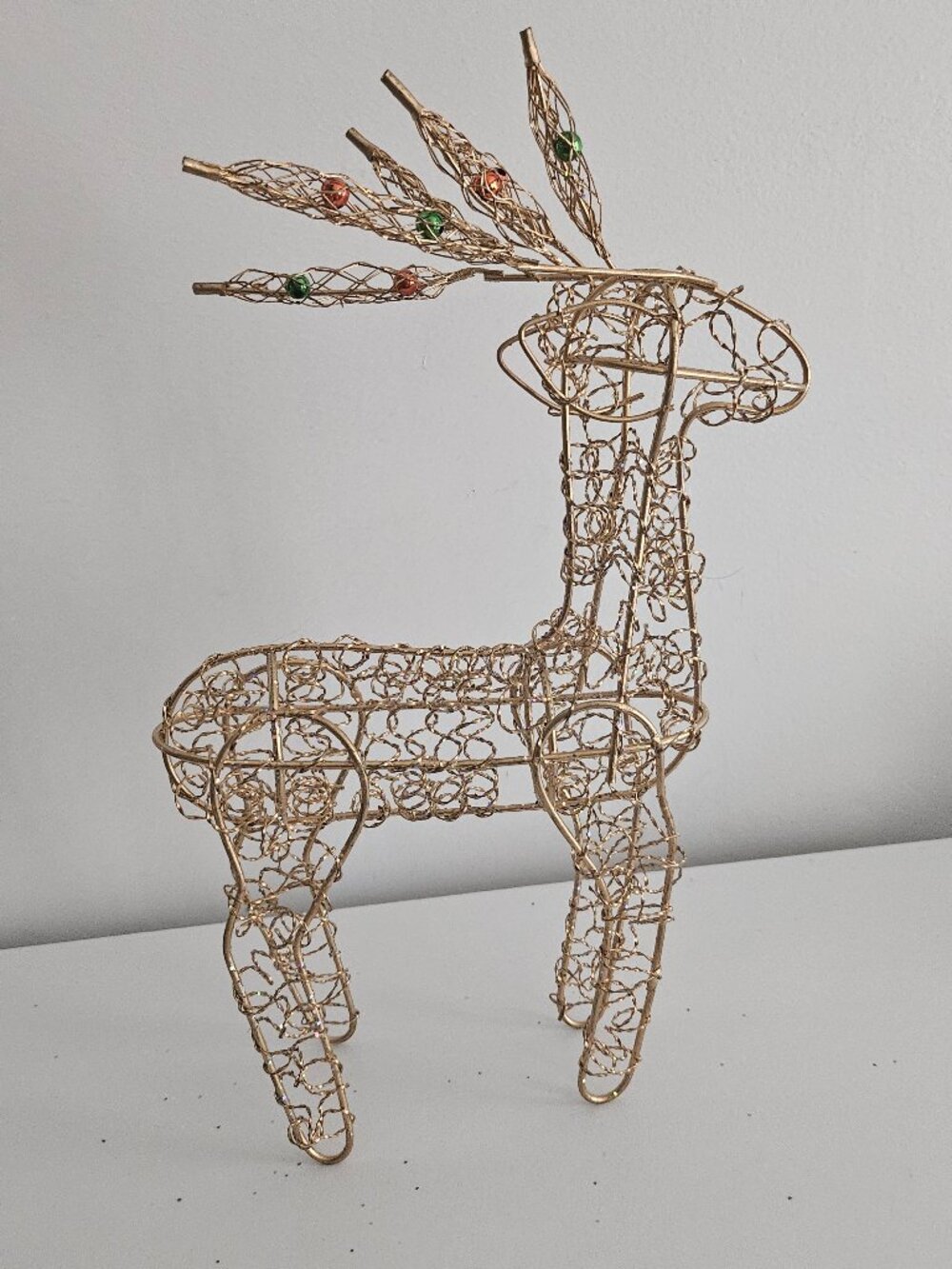 Gold Tone Wire Reindeer with Jingle Bell Antlers